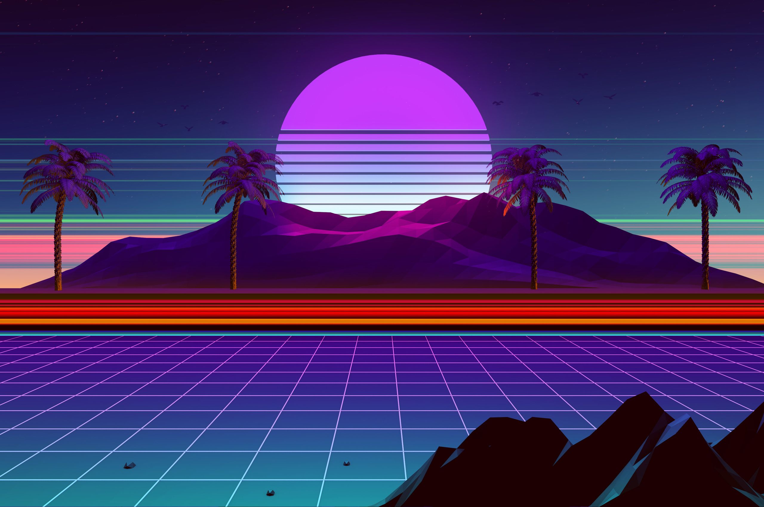 80S Neon Palm Trees Wallpapers