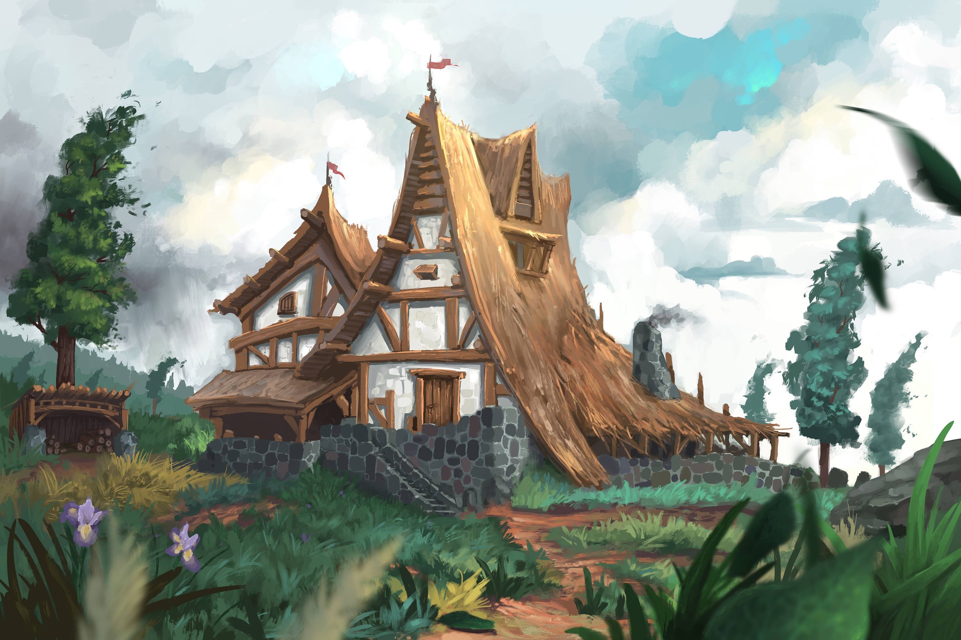 Fantasy House In Field 4K Wallpapers