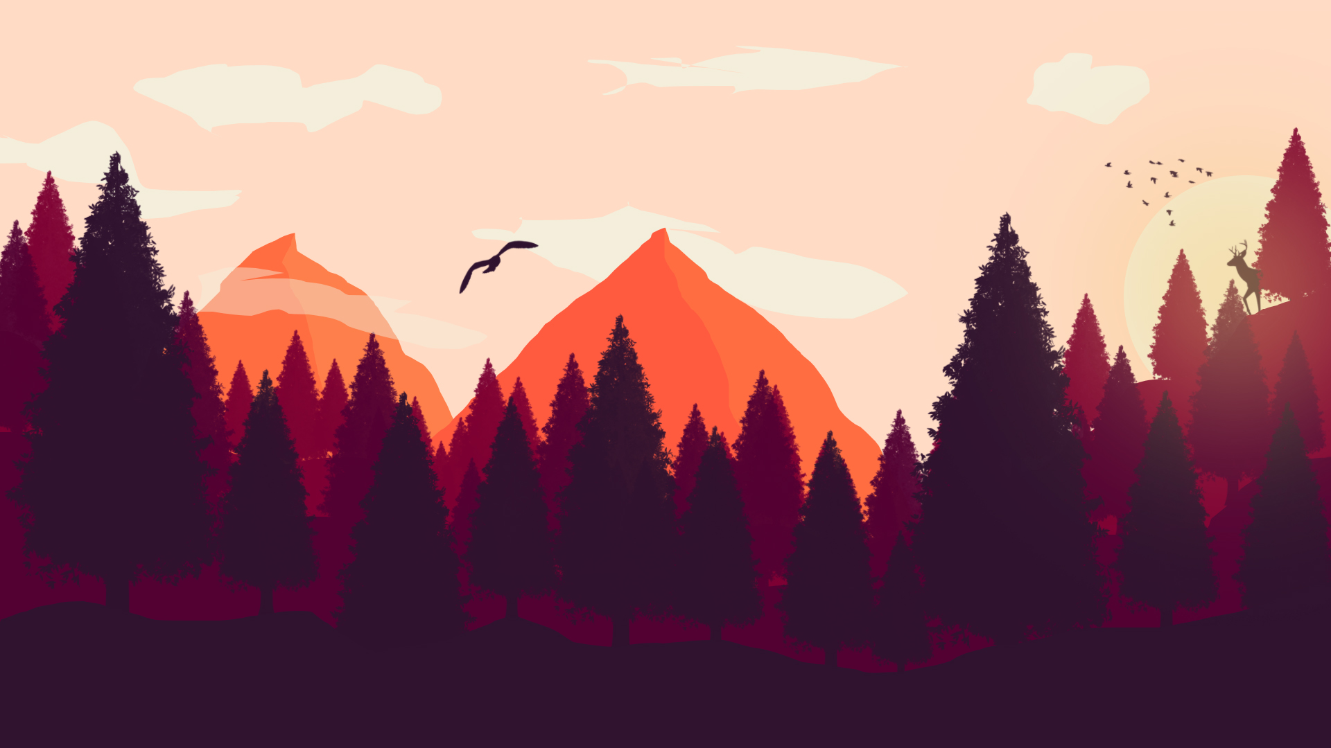 Minimalism Birds Mountains Trees Forest Wallpapers.