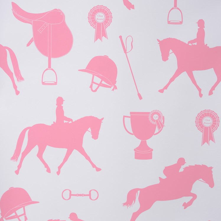 Removable Water-Activated Wallpaper Pink Horses Texas Baby Girl Equestrian 